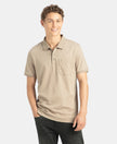 Super Combed Cotton Rich Solid Half Sleeve Polo T-Shirt with Chest Pocket - Desert Taupe