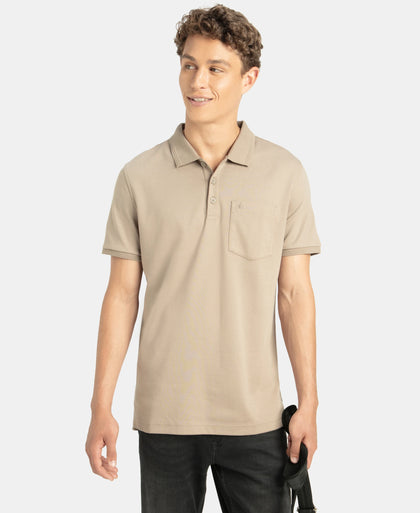 Super Combed Cotton Rich Solid Half Sleeve Polo T-Shirt with Chest Pocket - Desert Taupe