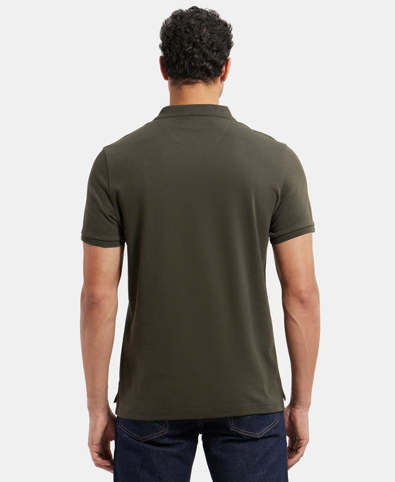 Super Combed Cotton Rich Solid Half Sleeve Polo T-Shirt with Chest Pocket - Olive