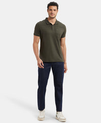Super Combed Cotton Rich Solid Half Sleeve Polo T-Shirt with Chest Pocket - Olive
