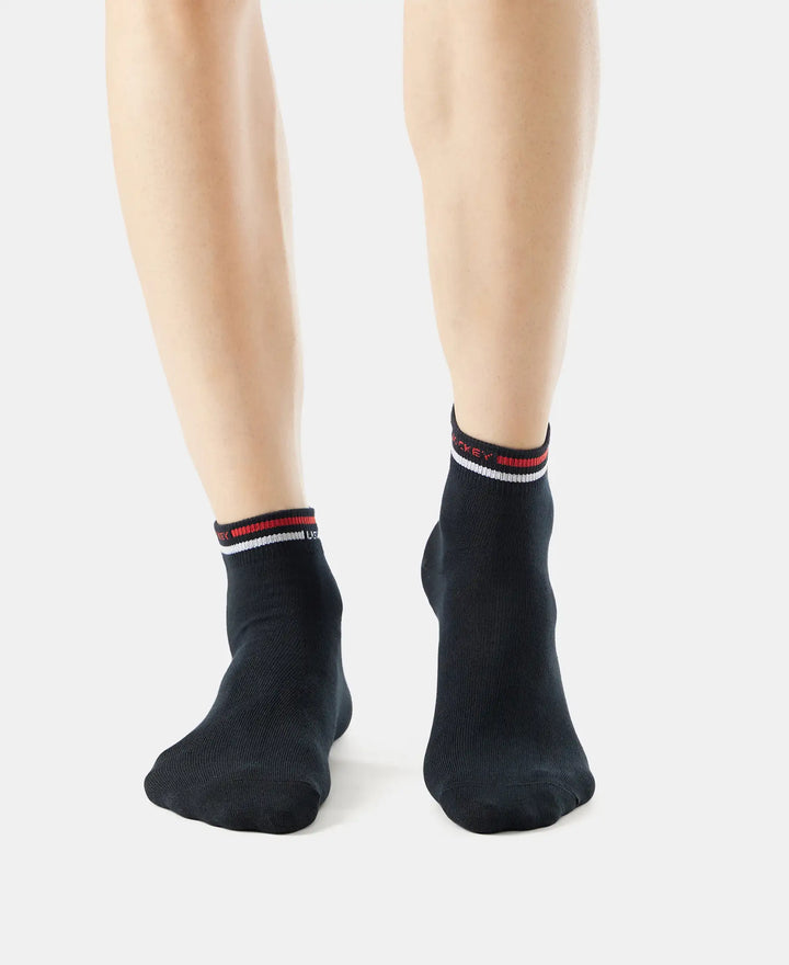 Compact Cotton Elastane Stretch Ankle Length Socks with StayFresh Treatment - Black (Pack of 2)