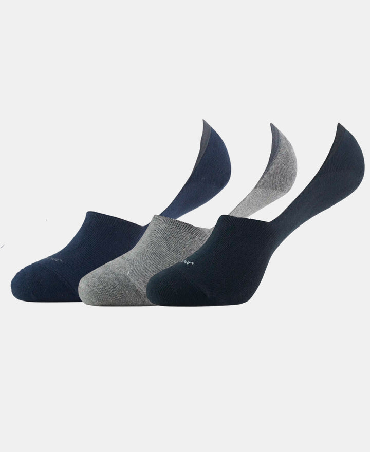 Compact Cotton Elastane Stretch No Show Socks With StayFresh Treatment - Black, Grey & Navy (Pack of 3)