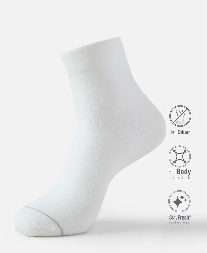Modal Cotton Elastane Stretch Ankle Length Socks with StayFresh Treatment - White