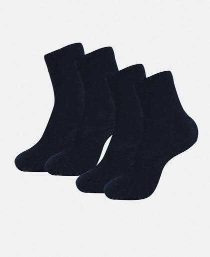 Kid's Compact Cotton Stretch Solid Calf Length Socks With StayFresh Treatment - Navy (Pack of 2)