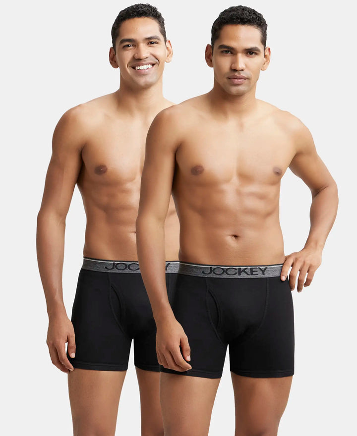 Super Combed Cotton Rib Solid Boxer Brief with Ultrasoft and Durable Waistband - Black (Pack of 2)