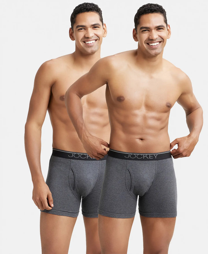 Super Combed Cotton Rib Solid Boxer Brief with Ultrasoft and Durable Waistband - Charcoal Melange (Pack of 2)