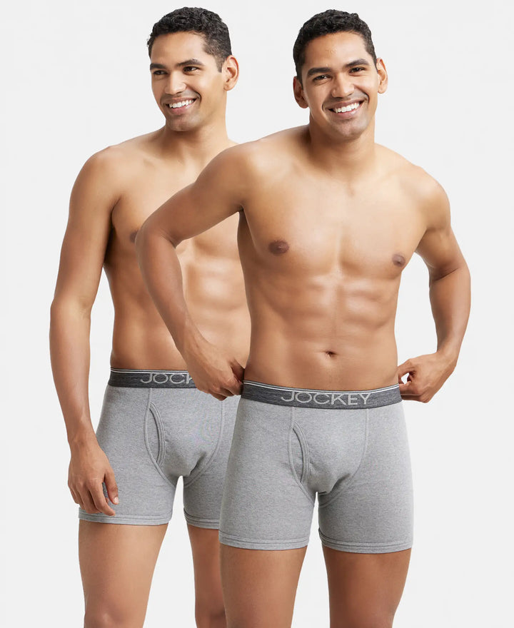 Super Combed Cotton Rib Solid Boxer Brief with Ultrasoft and Durable Waistband - Grey Melange (Pack of 2)