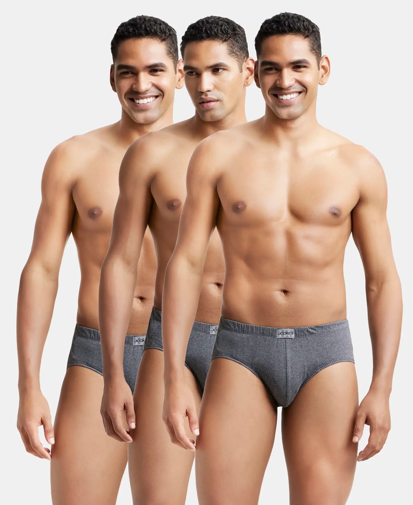 Super Combed Cotton Solid Brief with Ultrasoft Concealed Waistband - Charcoal Melange (Pack of 3)