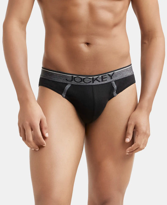 Super Combed Cotton Rib Solid Brief with Ultrasoft Waistband - Black (Pack of 2)