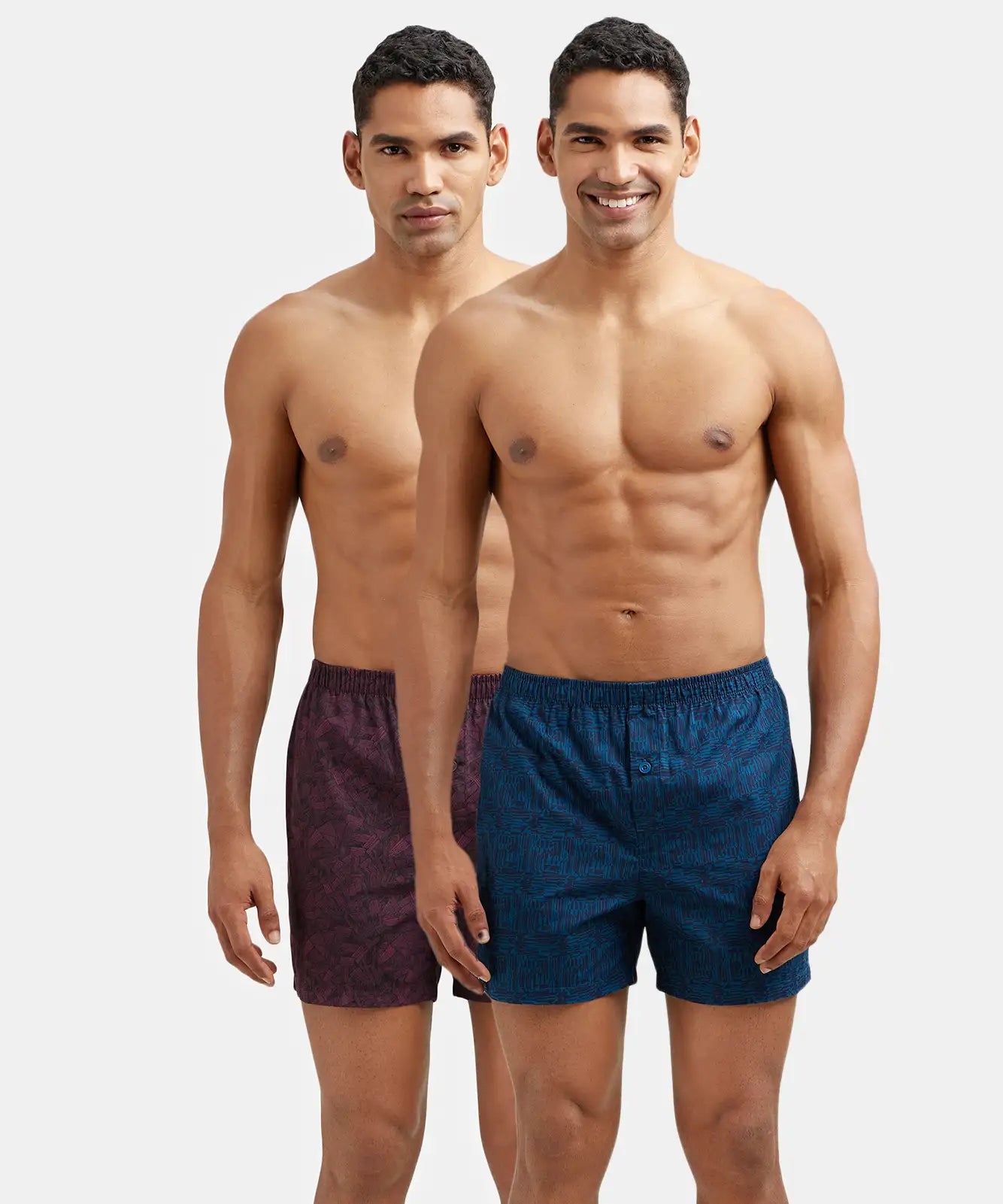 Super Combed Mercerized Cotton Woven Printed Inner Boxers with Ultrasoft and Durable Inner Waistband - Mauve Wine & Seaport Teal (Pack of 2)