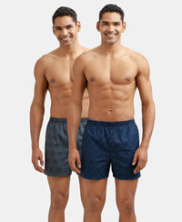 Super Combed Mercerized Cotton Woven Printed Inner Boxers with Ultrasoft and Durable Inner Waistband - Black & Navy 3 (Pack of 2)