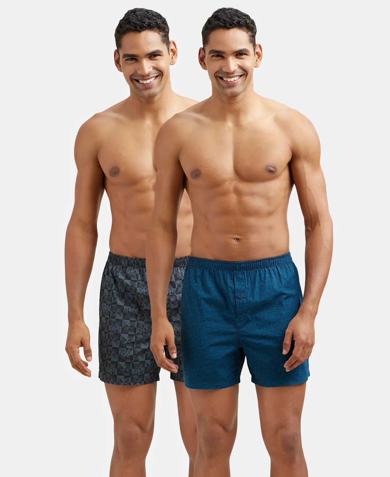 Super Combed Mercerized Cotton Woven Printed Inner Boxers with Ultrasoft and Durable Inner Waistband - Navy & Seaport Teal (Pack of 2)