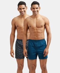 Super Combed Mercerized Cotton Woven Printed Inner Boxers with Ultrasoft and Durable Inner Waistband - Navy & Seaport Teal (Pack of 2)