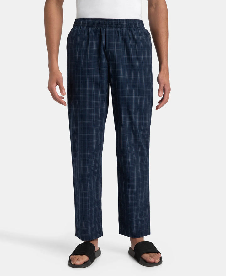 Super Combed Cotton Woven Fabric Regular Fit Checkered Pyjama with Side Pockets - Navy & Grey