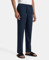 Super Combed Cotton Woven Fabric Regular Fit Checkered Pyjama with Side Pockets - Navy & Grey