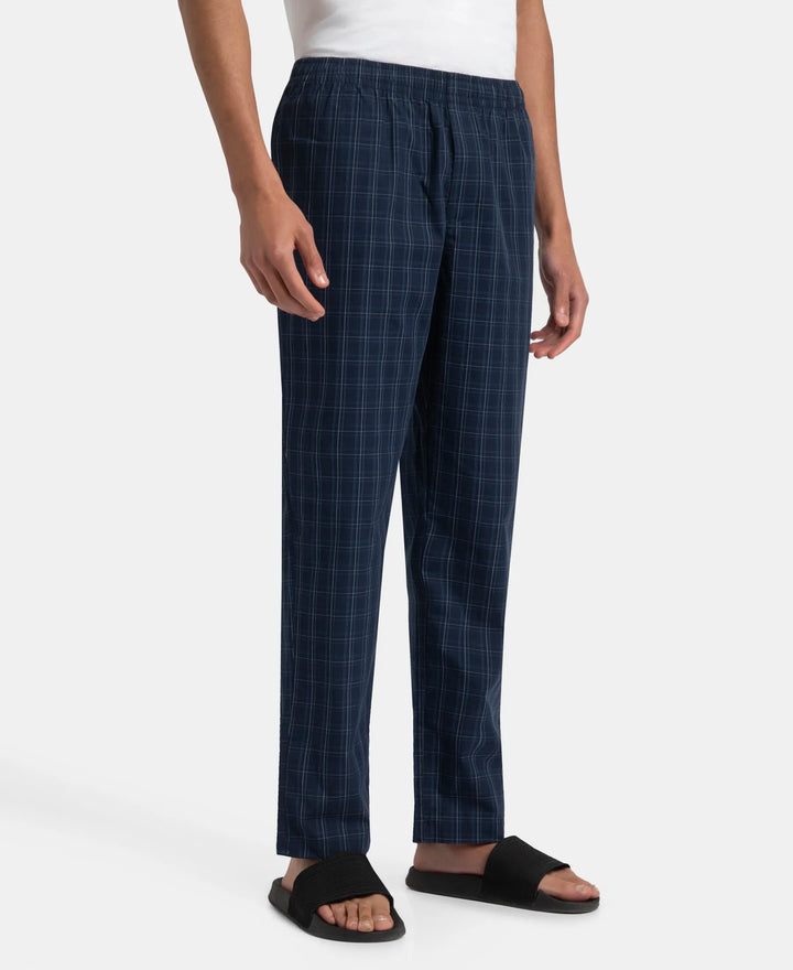 Super Combed Cotton Woven Fabric Regular Fit Checkered Pyjama with Side Pockets - Navy & Grey