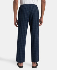 Super Combed Cotton Woven Fabric Regular Fit Checkered Pyjama with Side Pockets - Navy & Grey