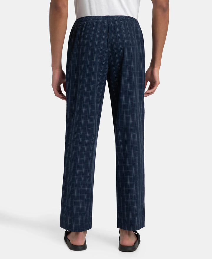 Super Combed Cotton Woven Fabric Regular Fit Checkered Pyjama with Side Pockets - Navy & Grey