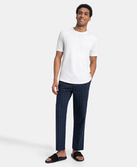 Super Combed Cotton Woven Fabric Regular Fit Checkered Pyjama with Side Pockets - Navy & Grey