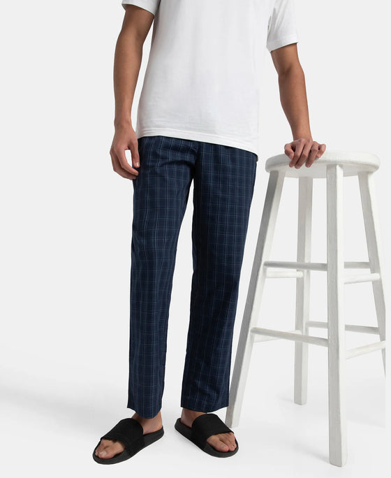 Super Combed Cotton Woven Fabric Regular Fit Checkered Pyjama with Side Pockets - Navy & Grey