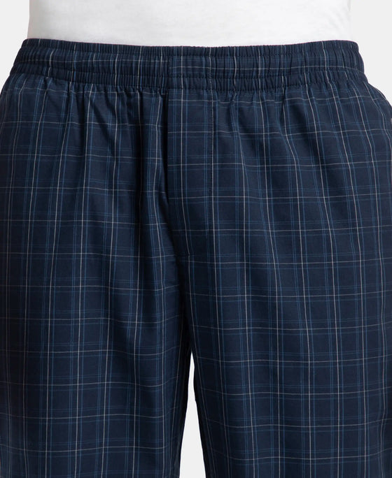 Super Combed Cotton Woven Fabric Regular Fit Checkered Pyjama with Side Pockets - Navy & Grey