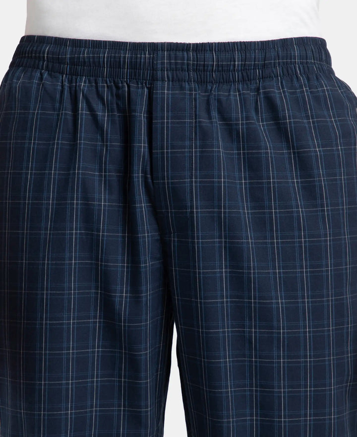 Super Combed Cotton Woven Fabric Regular Fit Checkered Pyjama with Side Pockets - Navy & Grey