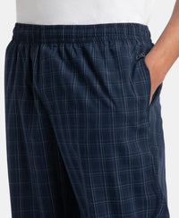 Super Combed Cotton Woven Fabric Regular Fit Checkered Pyjama with Side Pockets - Navy & Grey