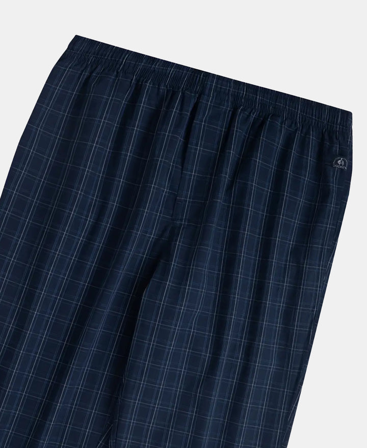 Super Combed Cotton Woven Fabric Regular Fit Checkered Pyjama with Side Pockets - Navy & Grey