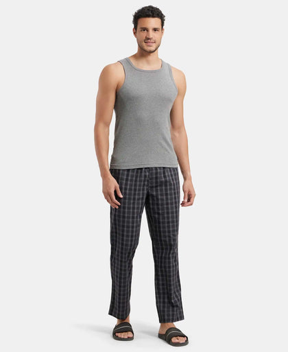 Super Combed Cotton Woven Fabric Regular Fit Checkered Pyjama with Side Pockets - Black-4