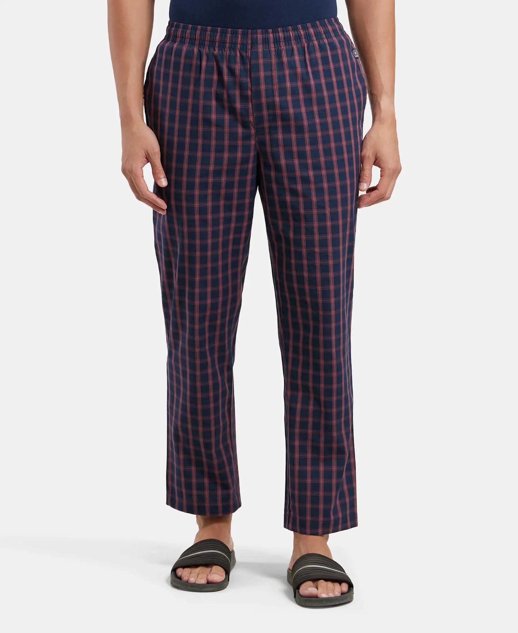 Buy Super Combed Cotton Satin Weave Fabric Regular Fit Checkered Pyjama with Side Pockets Navy 9009 Jockey India