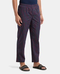Super Combed Cotton Woven Fabric Regular Fit Checkered Pyjama with Side Pockets - Navy-2