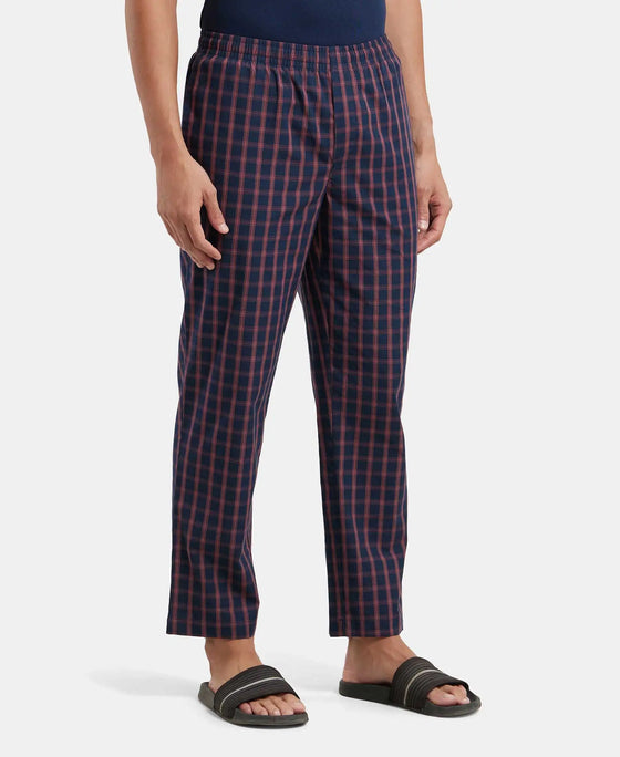 Super Combed Cotton Woven Fabric Regular Fit Checkered Pyjama with Side Pockets - Navy-2