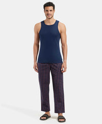 Super Combed Cotton Woven Fabric Regular Fit Checkered Pyjama with Side Pockets - Navy-4