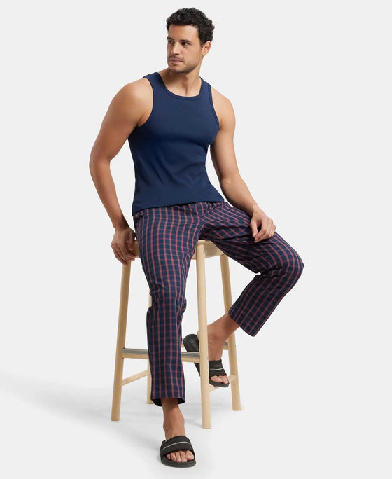 Super Combed Cotton Woven Fabric Regular Fit Checkered Pyjama with Side Pockets - Navy-6