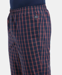 Super Combed Cotton Woven Fabric Regular Fit Checkered Pyjama with Side Pockets - Navy-7