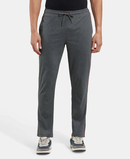 Super Combed Cotton Rich Regular Fit Trackpant with Side Pockets - Charcoal Melange & Shanghai Red-1