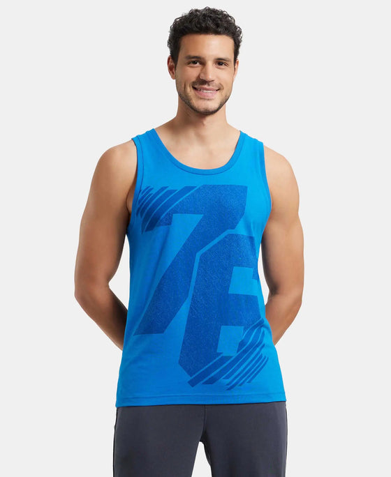 Super Combed Cotton Rich Graphic Printed Tank Top - Neon Blue Print-5