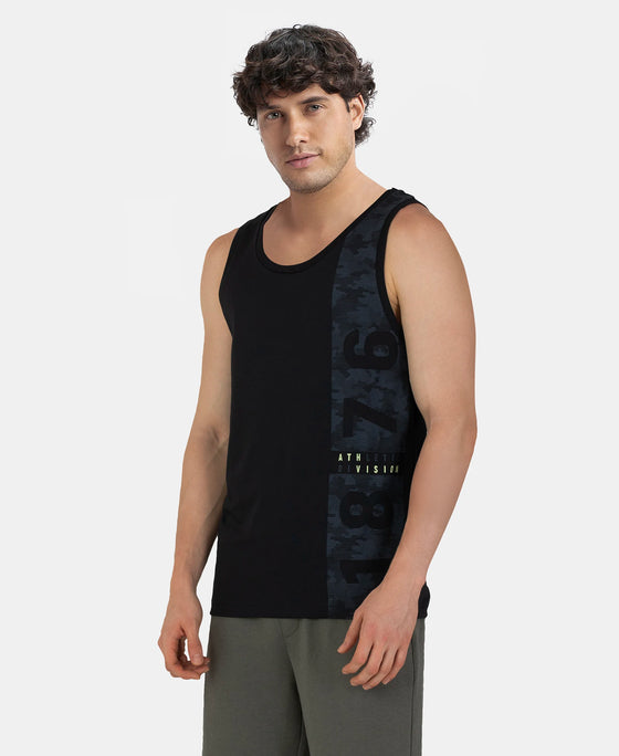 Super Combed Cotton Rich Graphic Printed Tank Top - Black