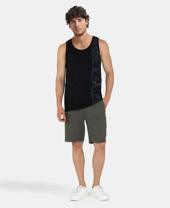 Super Combed Cotton Rich Graphic Printed Tank Top - Black