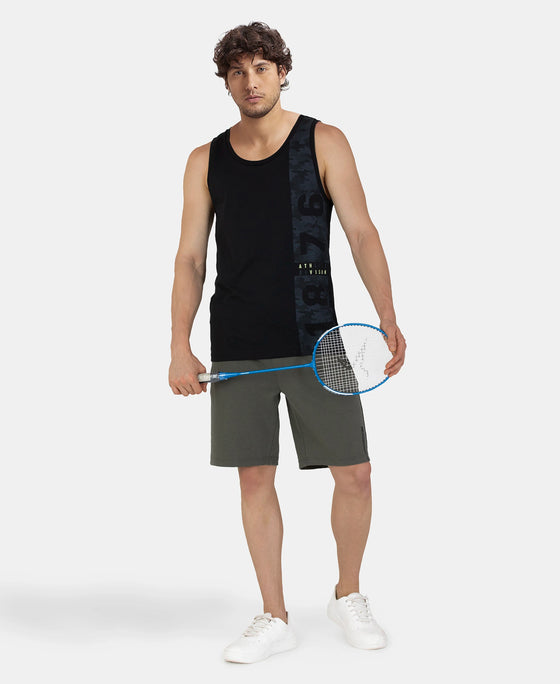 Super Combed Cotton Rich Graphic Printed Tank Top - Black