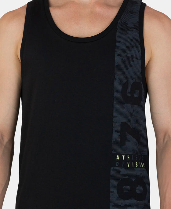 Super Combed Cotton Rich Graphic Printed Tank Top - Black
