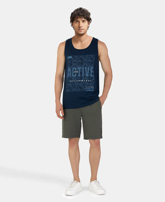 Super Combed Cotton Rich Graphic Printed Tank Top - Navy