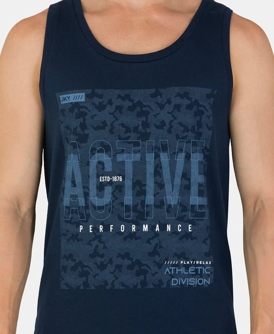 Super Combed Cotton Rich Graphic Printed Tank Top - Navy