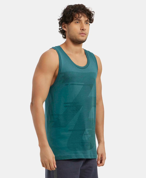 Super Combed Cotton Rich Graphic Printed Tank Top - Pacific Green-2