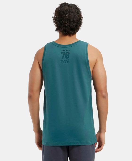Super Combed Cotton Rich Graphic Printed Tank Top - Pacific Green-3