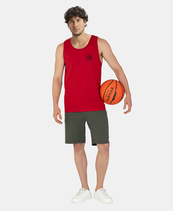 Super Combed Cotton Rich Graphic Printed Tank Top - Shanghai Red