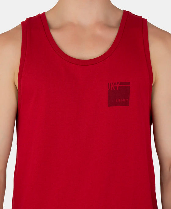 Super Combed Cotton Rich Graphic Printed Tank Top - Shanghai Red