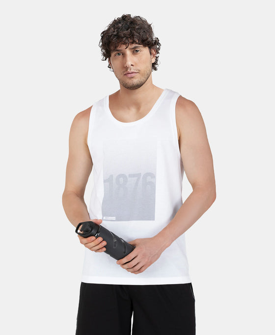 Super Combed Cotton Rich Graphic Printed Tank Top - White
