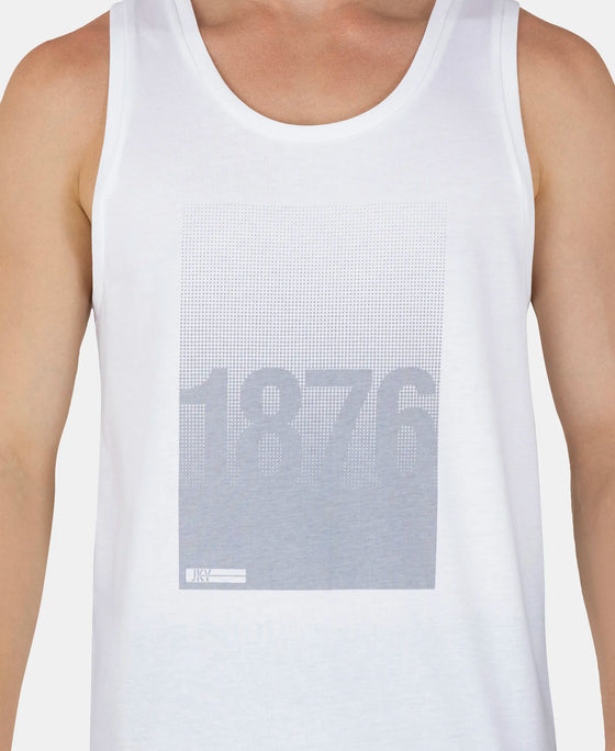 Super Combed Cotton Rich Graphic Printed Tank Top - White