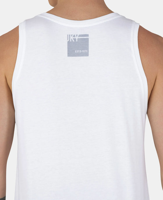 Super Combed Cotton Rich Graphic Printed Tank Top - White